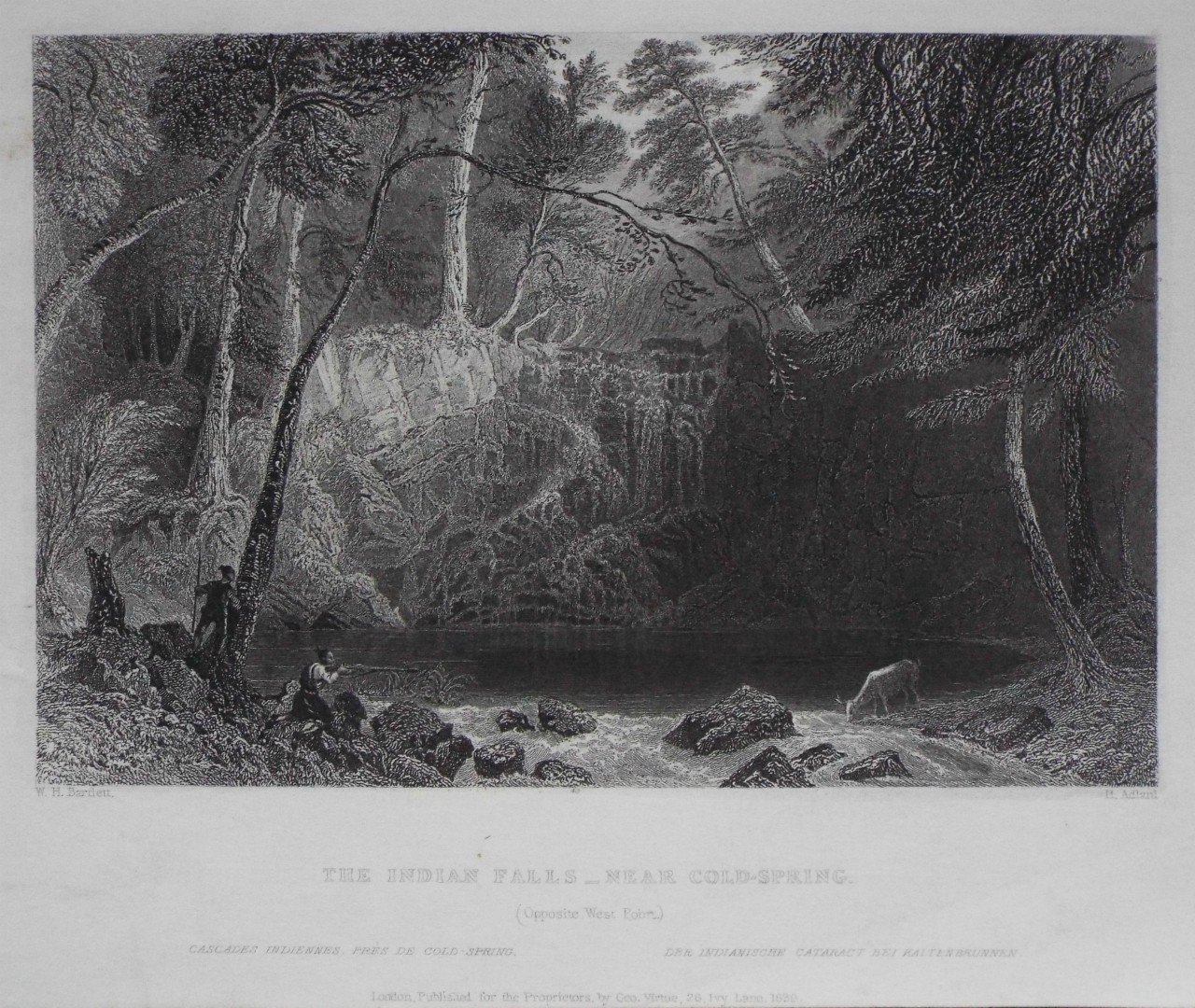Print - The Indian Falls - Near Cold-Spring. (Opposite West Point.) - Adlard