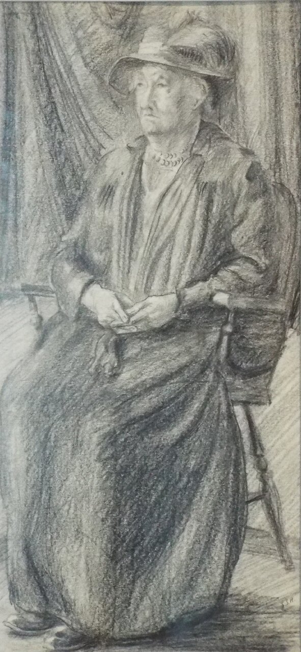 Pencil - Old woman with hat sitting