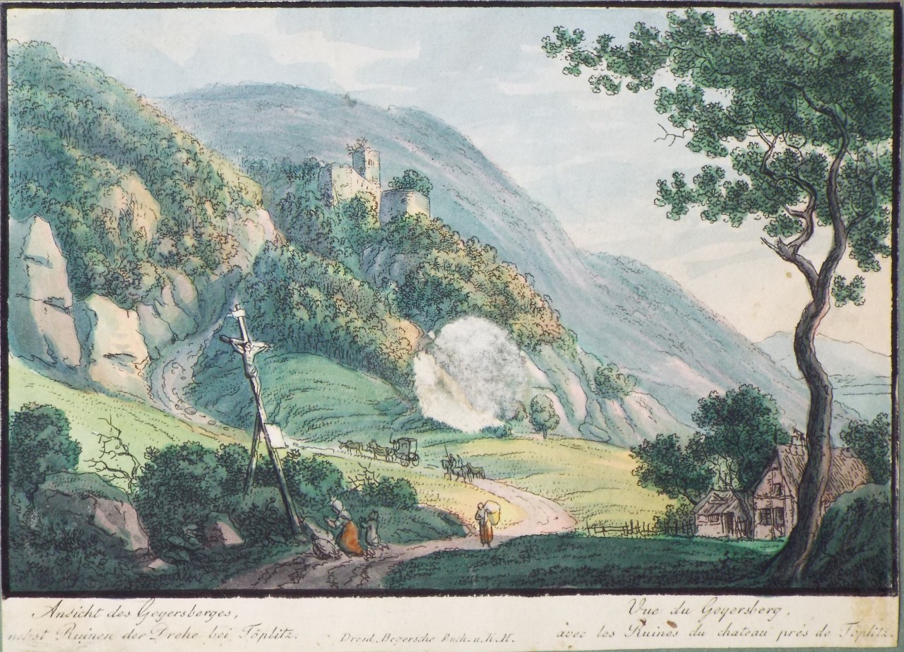 Aquatint - Ansicht des Geyersberges. Vue de Geyersberg.
Le champ de bataille de Culm 1813