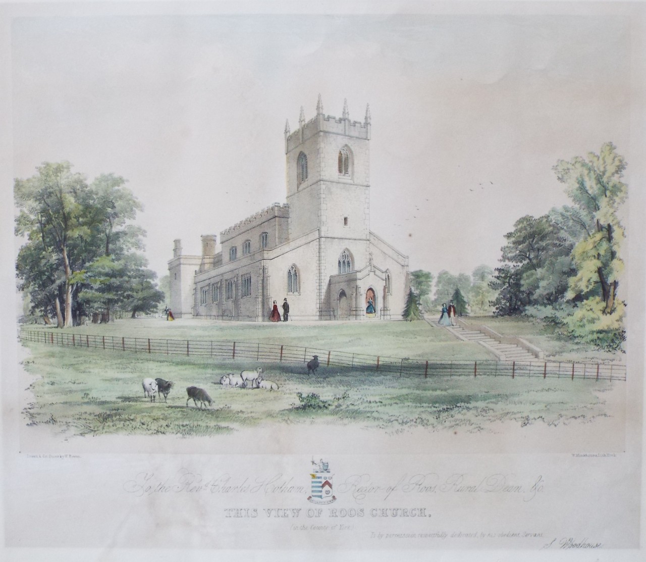 Lithograph - To the Revd. Charles Cotham, Rector of Roos, Rural Dean, &c. This View of Roos Church, (in the County of York) Is by permission respectfully dedicated, by his obedient Servant, S. Woodhouse. - Bevan