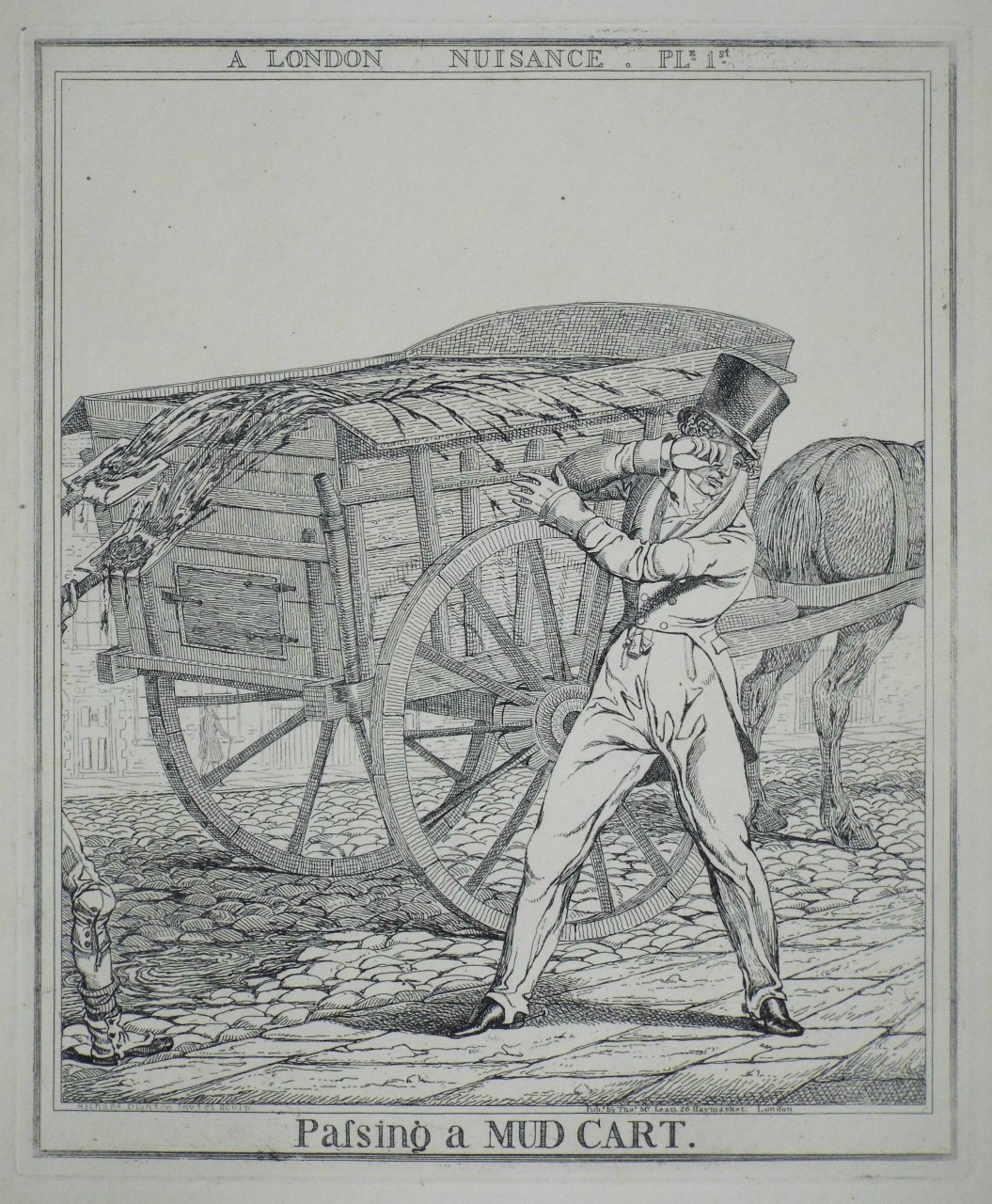 Etching - A London Nuisance. Ple. 1st. Passing a Mud Cart. - Dighton
