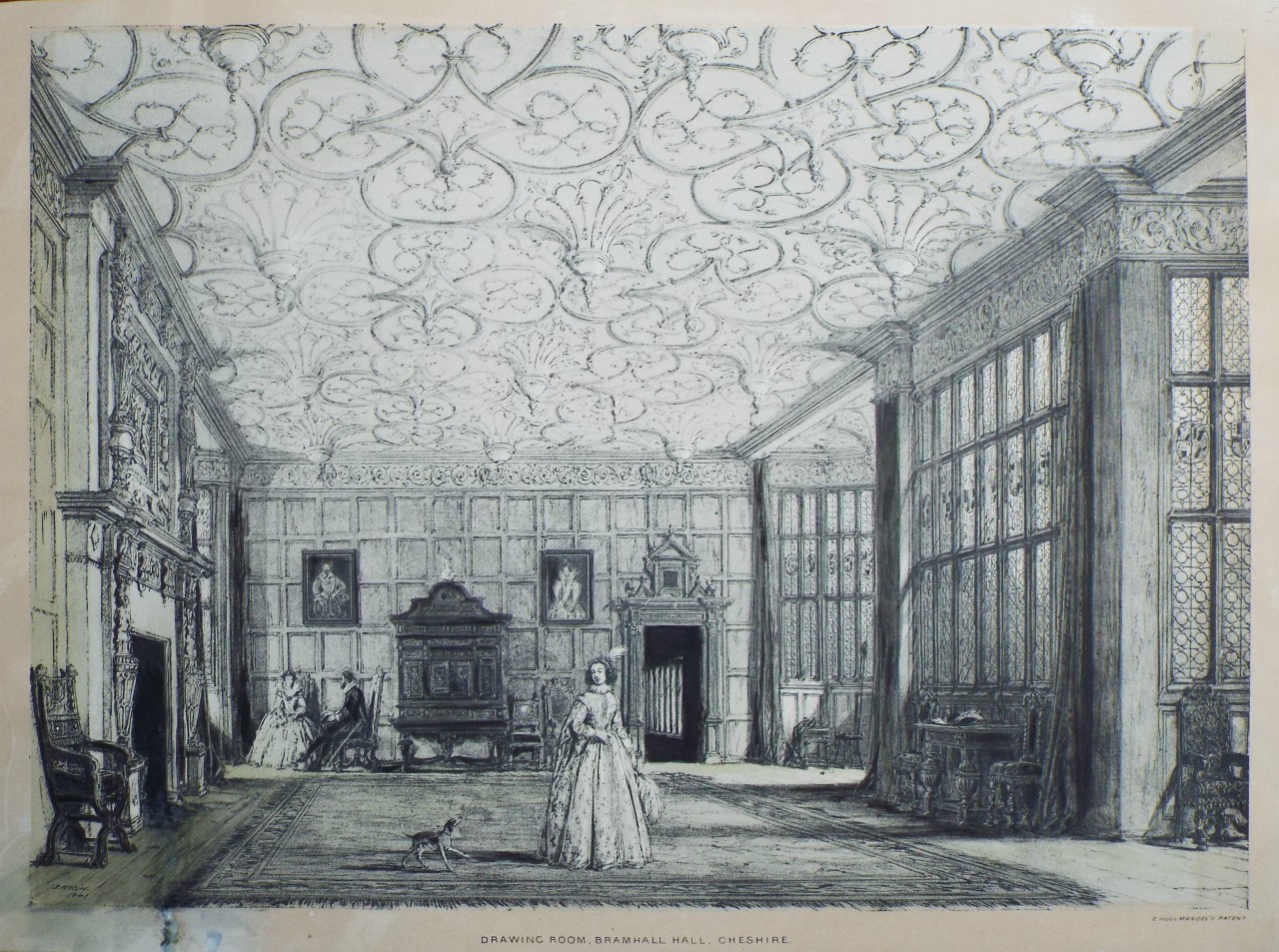 Lithograph - Drawing Room, Bramhall Hall, Cheshire. - Nash