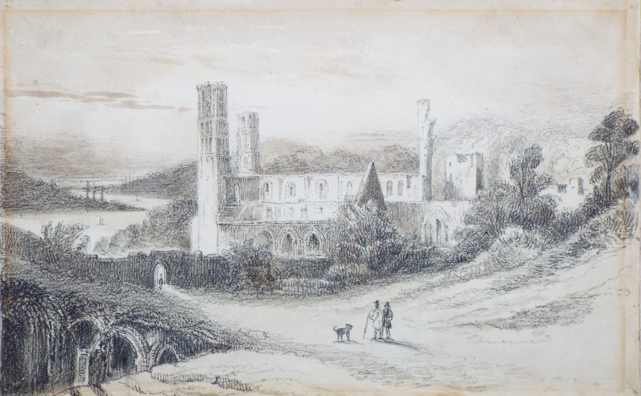 Pencil drawing - Ruined Abbey of Jumieges, Normandy