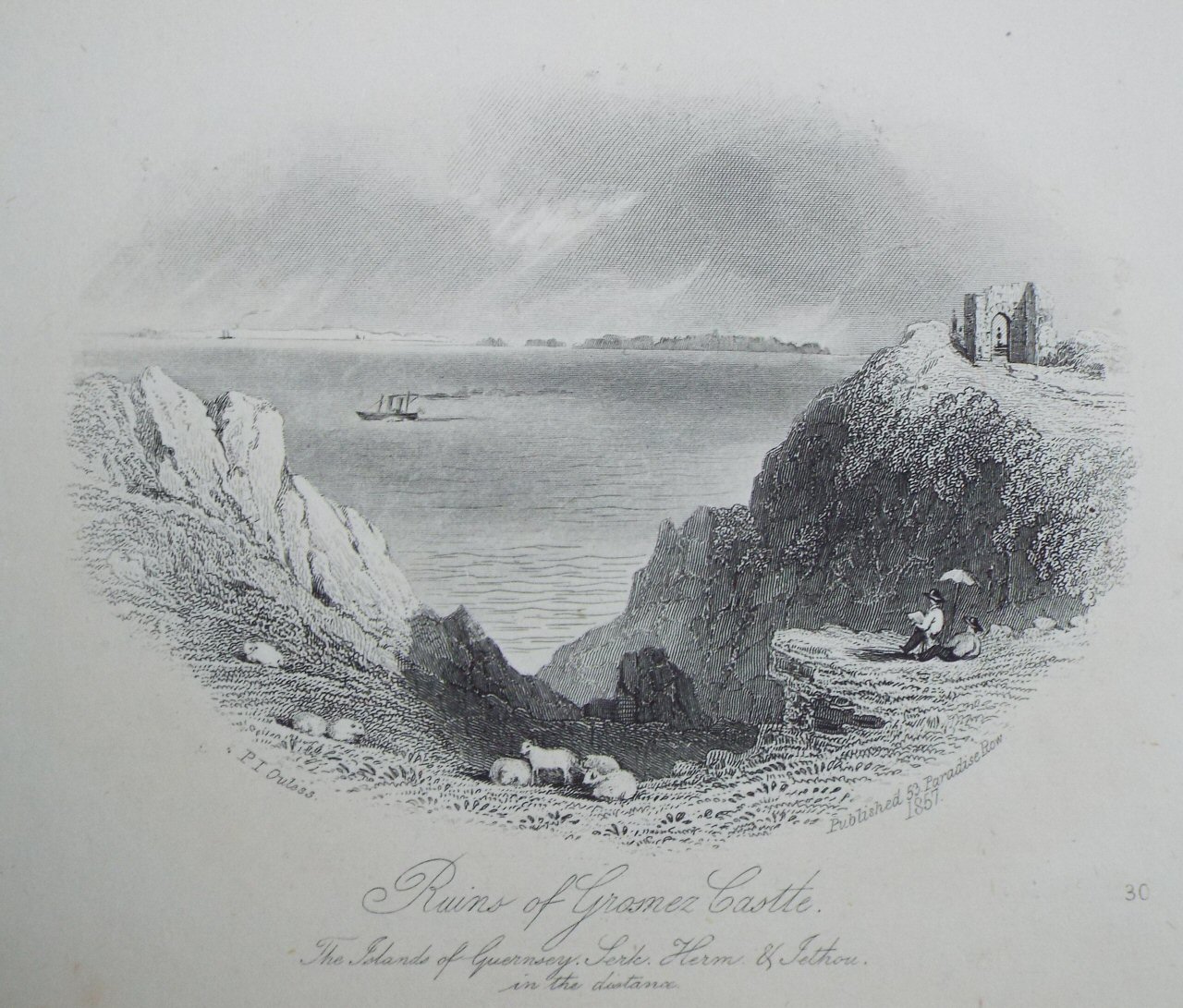 Steel Vignette - Ruins of Gromez Castle, The Islands of Guernsey, Sark, Herm & Jethou in the Distance.