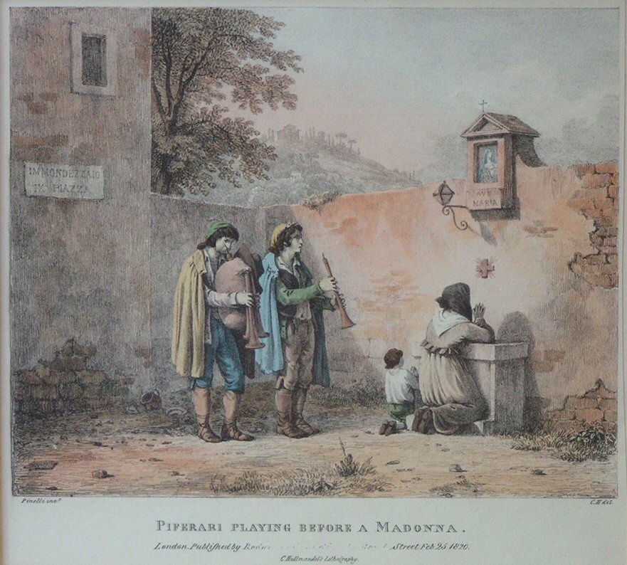 Lithograph - Piferari Playing before a Madonna