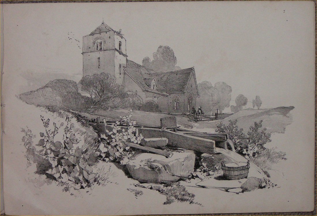 Lithograph - Untitled. Church & lavoir