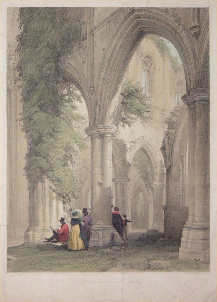 Lithograph - Tintern Abbey, Side Aisles Looking North - Haghe