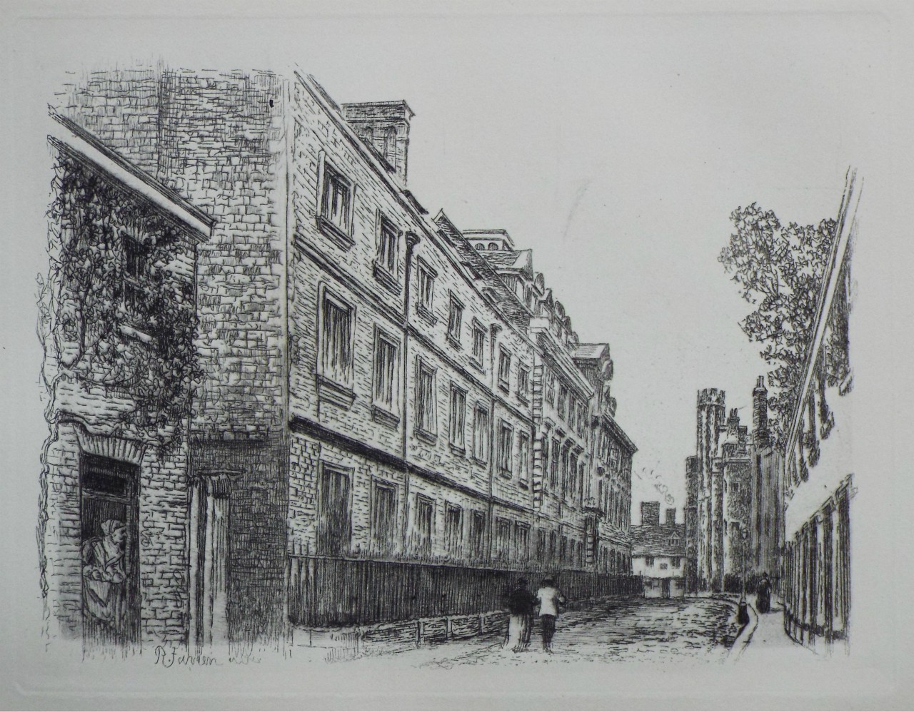 Etching - St. Catherine's College, the Front from Queens' Lane - Farren