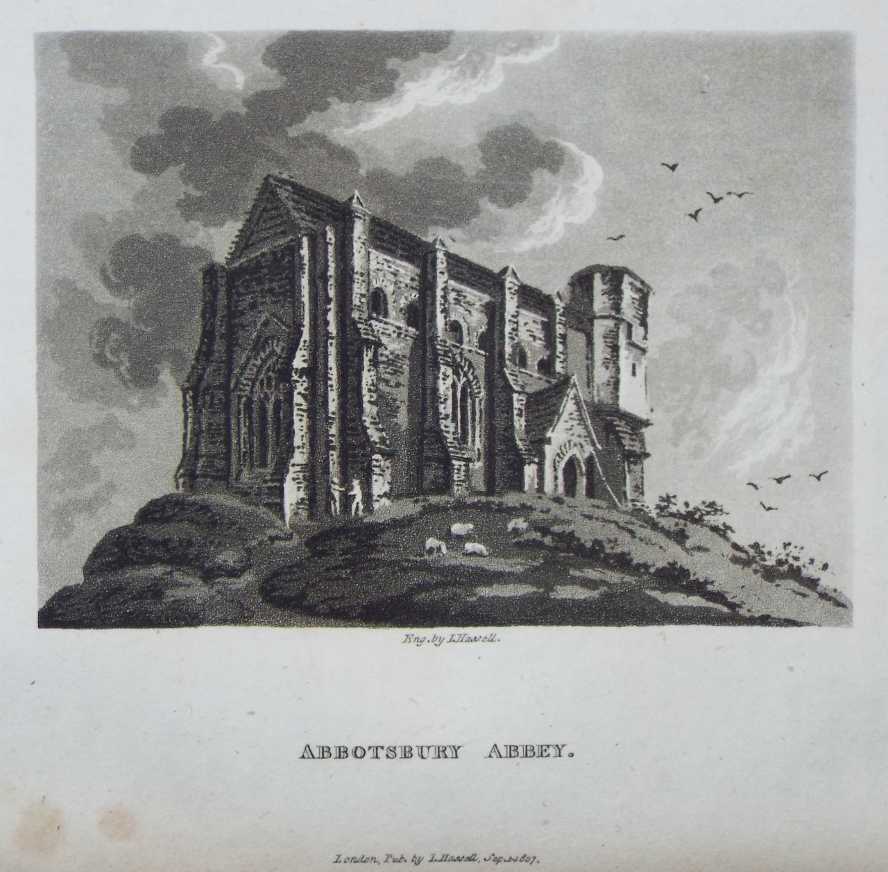 Aquatint - Abbotsbury Abbey - Hassell