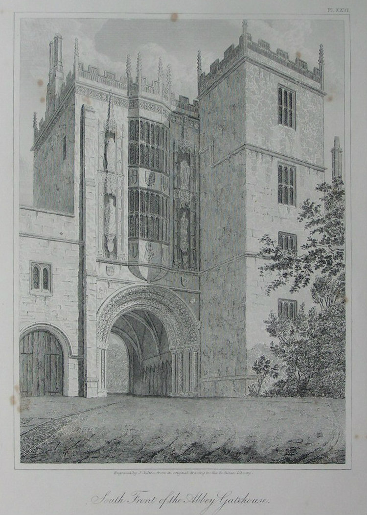 Etching - South Front of the Abbey Gatehouse. - Skelton