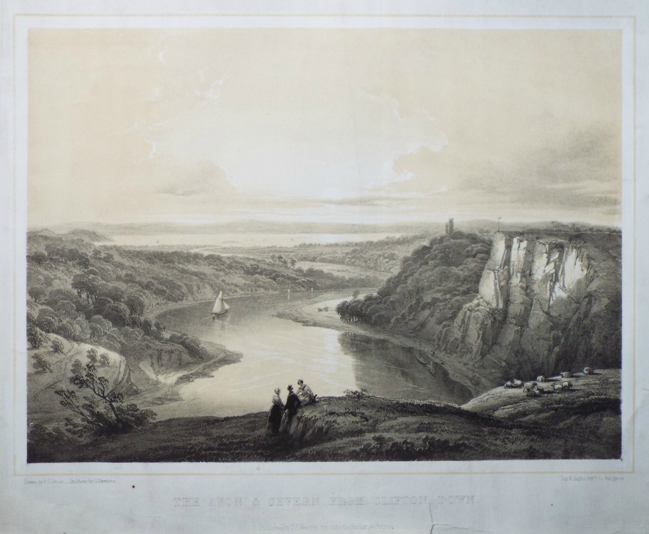 Lithograph - The Avon & Severn from Clifton Down. - Hawkins