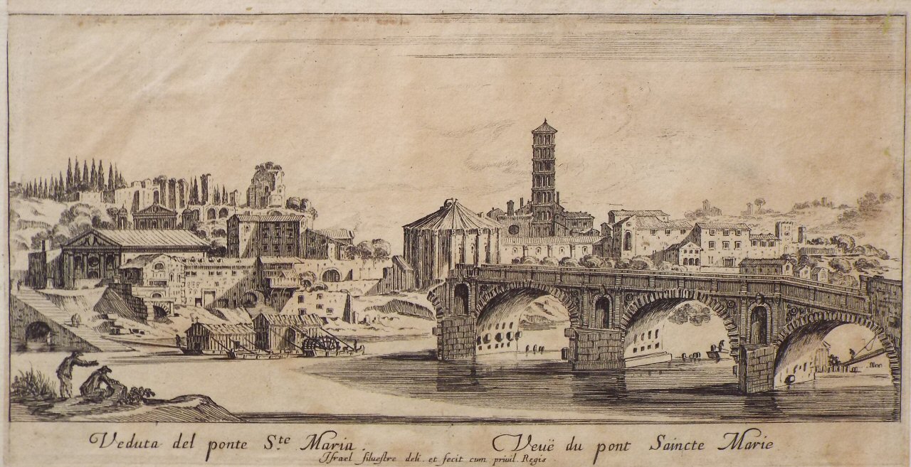 Etching - Veduta del ponte Ste. Maria. Veue du pont Saincte Marie - Silvestre