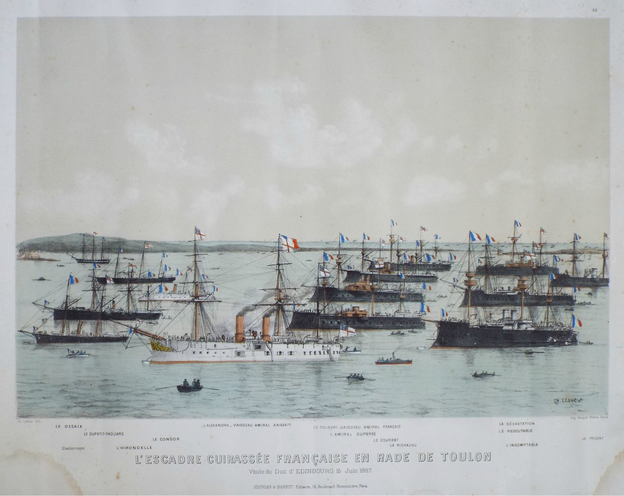 Lithograph - L'Escadre Cuirassee Francaise en Rade de Toulon Visite du Duc d'Edinbourg, 15 Juin 1887. - Leduc