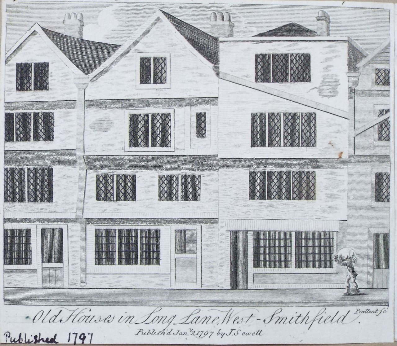 Print - Old Houses in Long-lane, West-Smithfield. - 