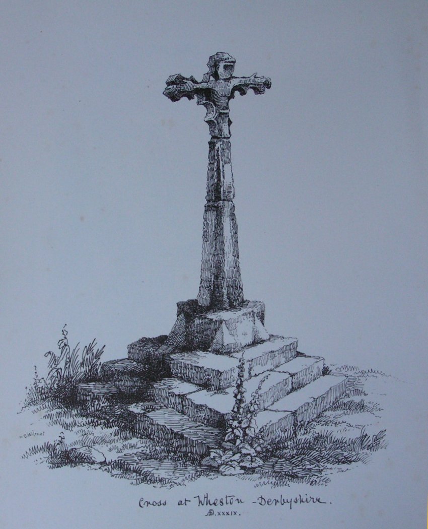 Lithograph - Cross at Wheston Derbyshire