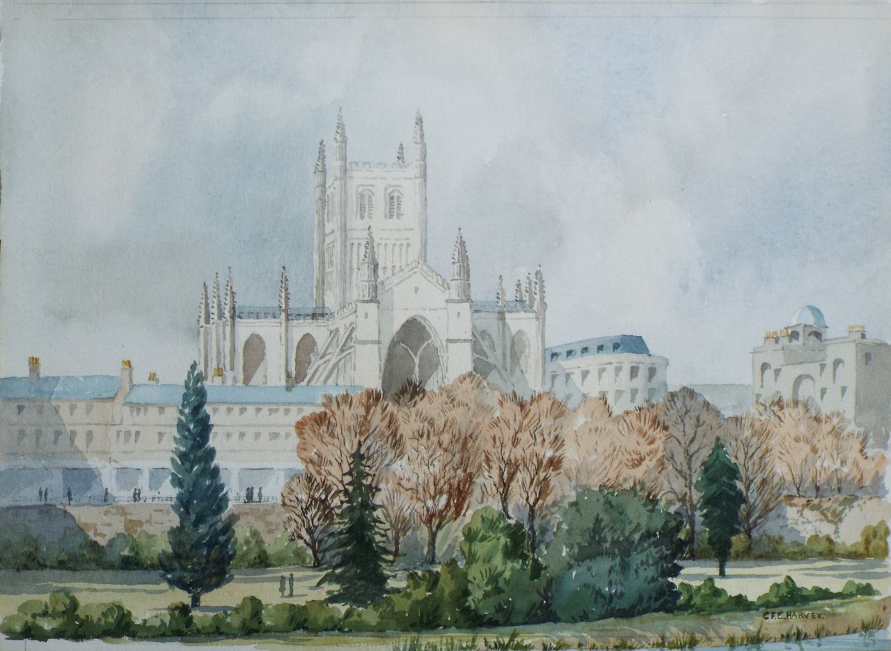 Watercolour - Bath Abbey from the East and Parade Gardens