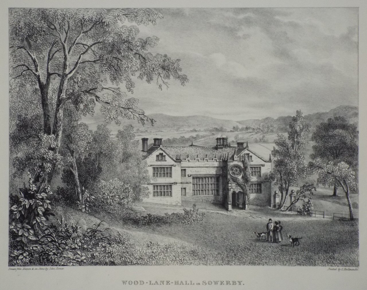 Lithograph - Wood-Lane-Hall in Sowerby. - Horner