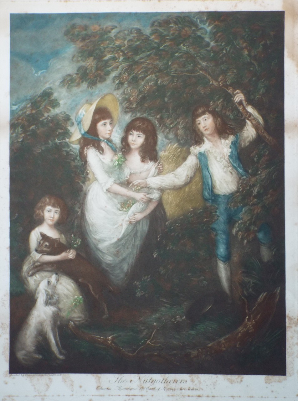 Mezzotint - Nutgatherers. Charles Marsham 2nd Earl of Romney & his Sisters.