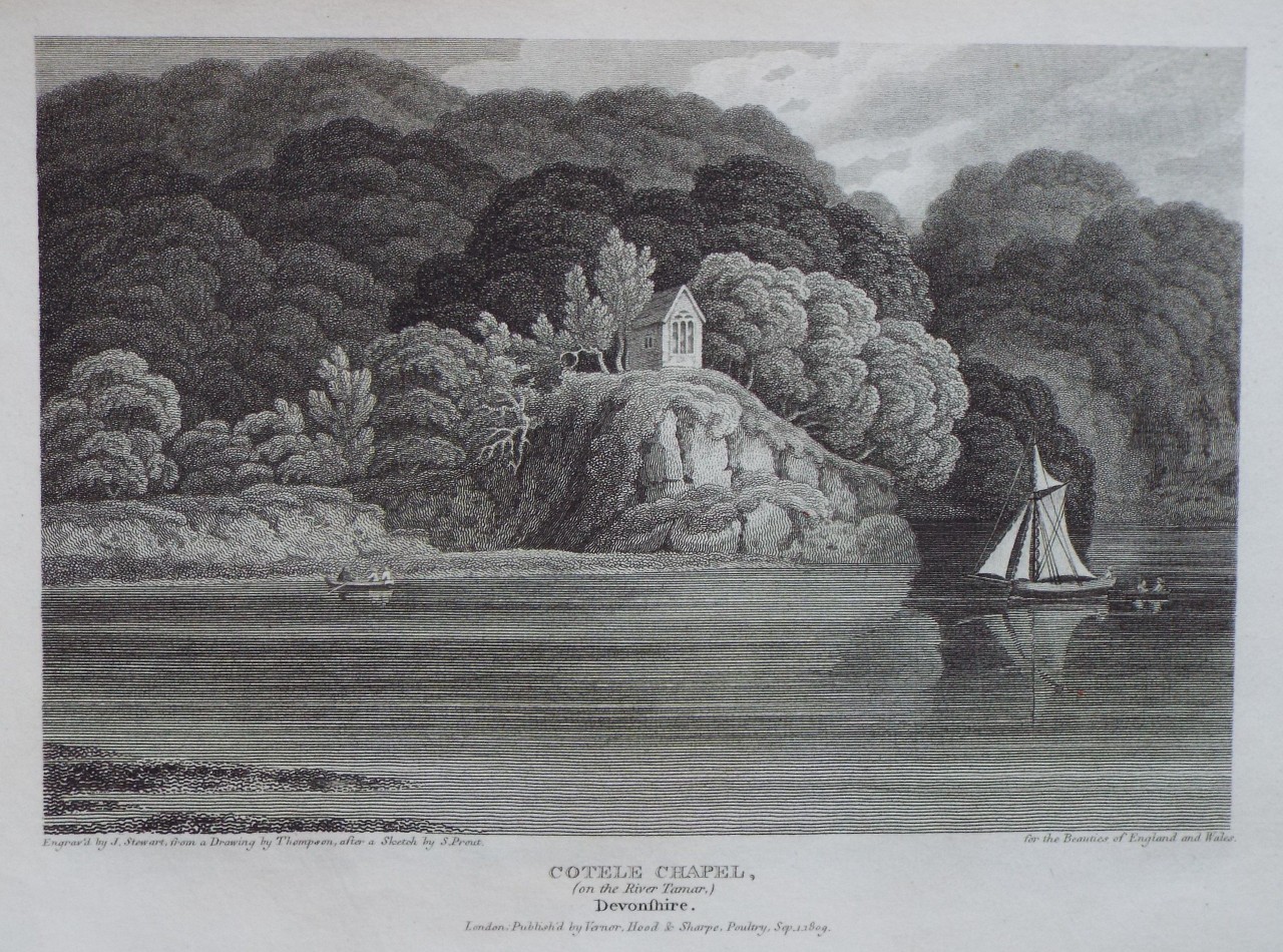 Print - Cotele Chapel, (on the River Tamar,) Devonshire. - Stewart