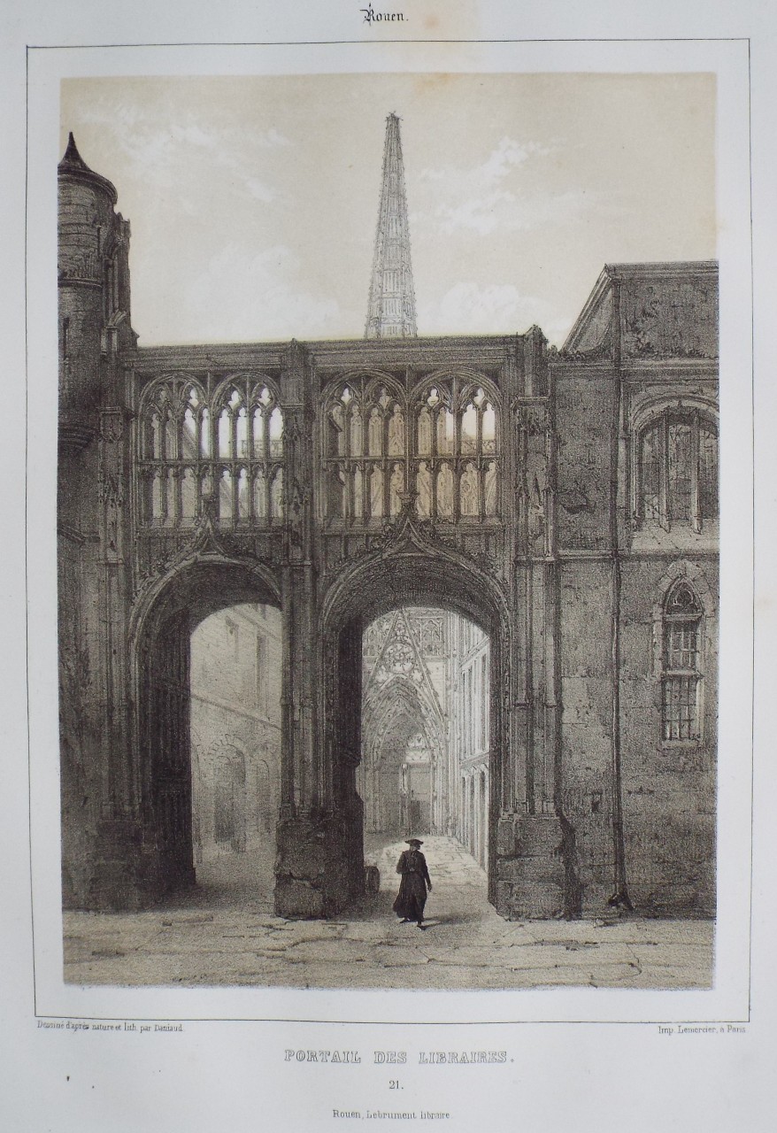 Lithograph - Rouen. Portail des Libraires. - Mansson