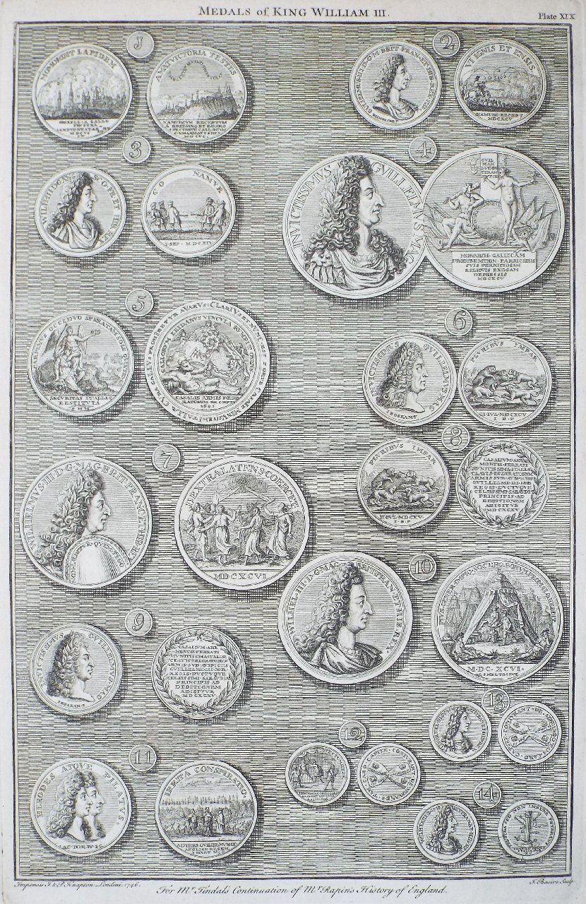 Print - Medals of King William III. Plate XIX - Basire