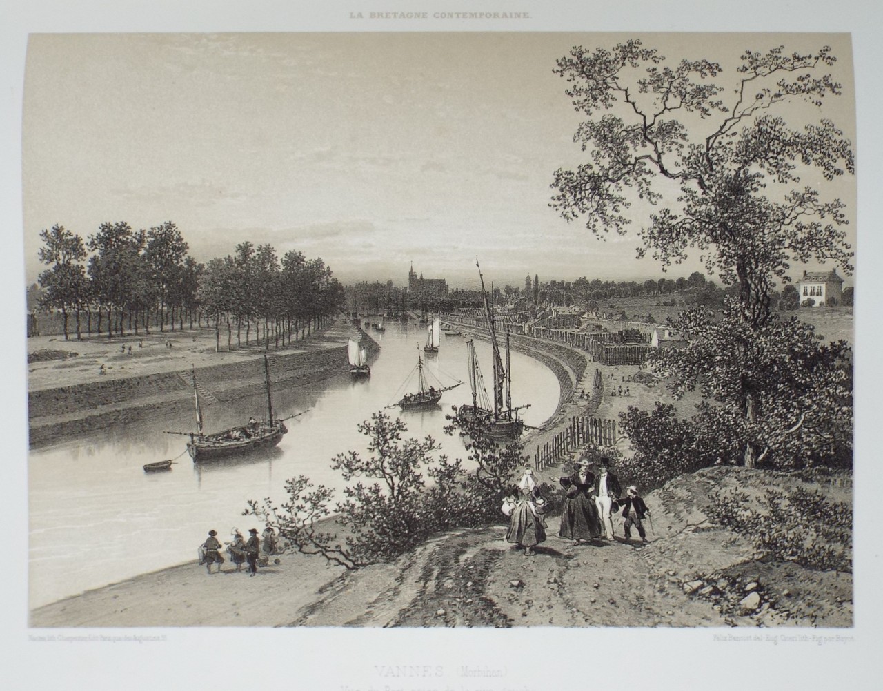 Lithograph - Vannes (Morbihan) Vue du Port prise de la rive gauche. - Ciceri