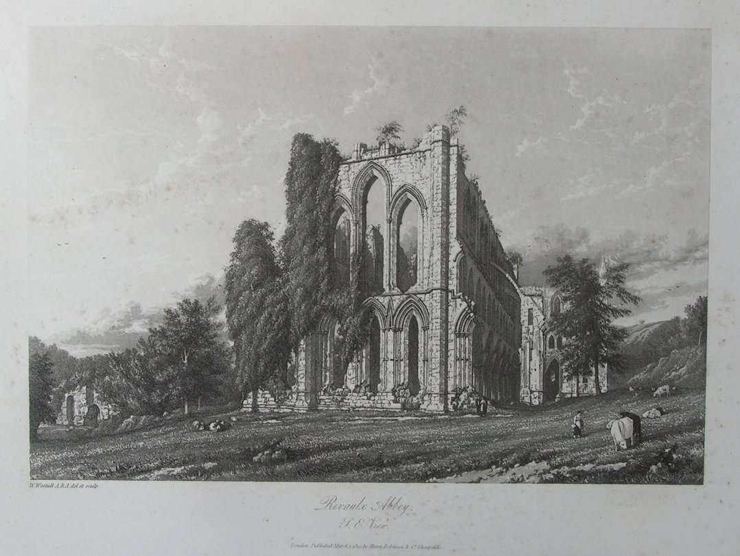 Aquatint - Rivaulx Abbey S.E. View - Westall