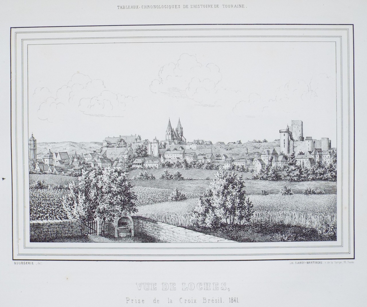 Lithograph - Vue de Loches.