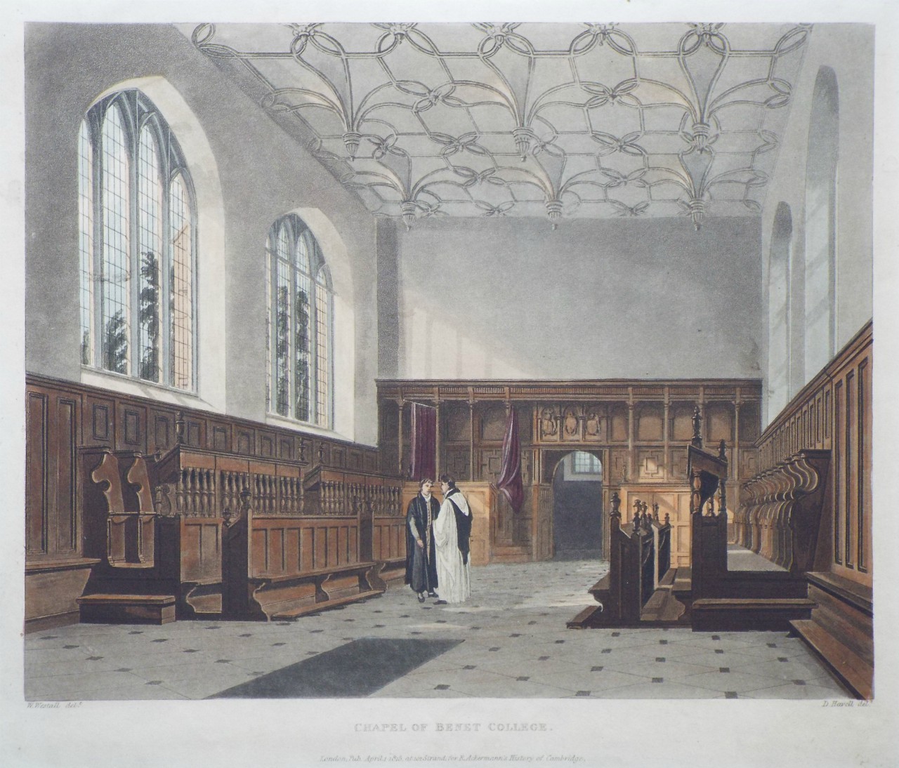 Aquatint - Chapel of Benet College. - Havell