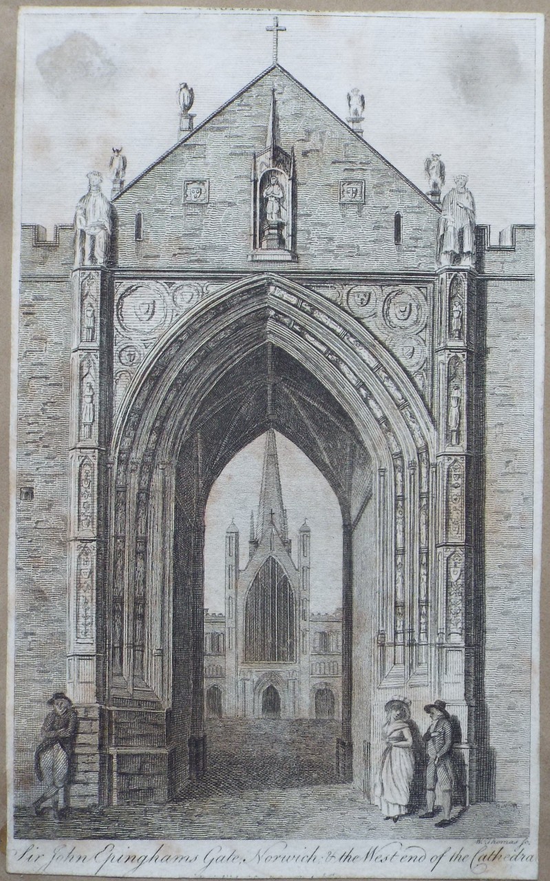 Print - Sir John Eppinghams Gate, Norwich & the West End of the Cathedral - Thomas