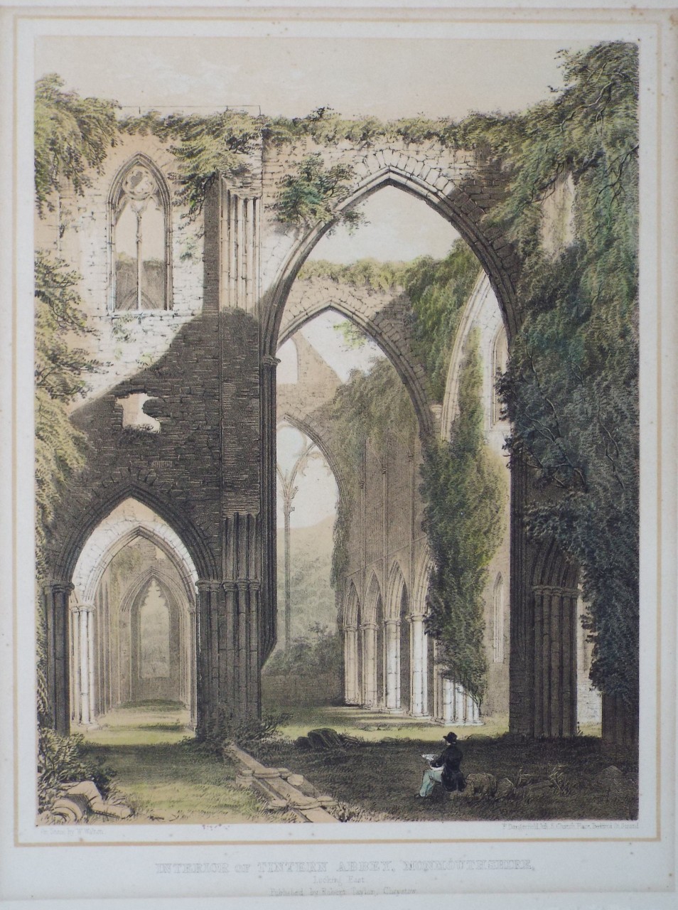 Lithograph - Interior of Tintern Abbey, Monmouthshire, Looking East. - Walton