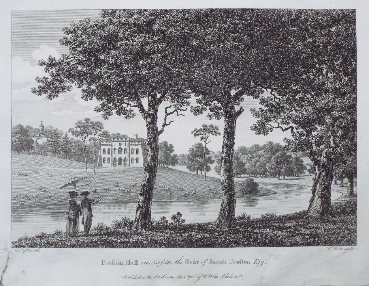 Print - Beeston Hall in Norfolk, the Seat of Jacob Preston Esqr. - Watts