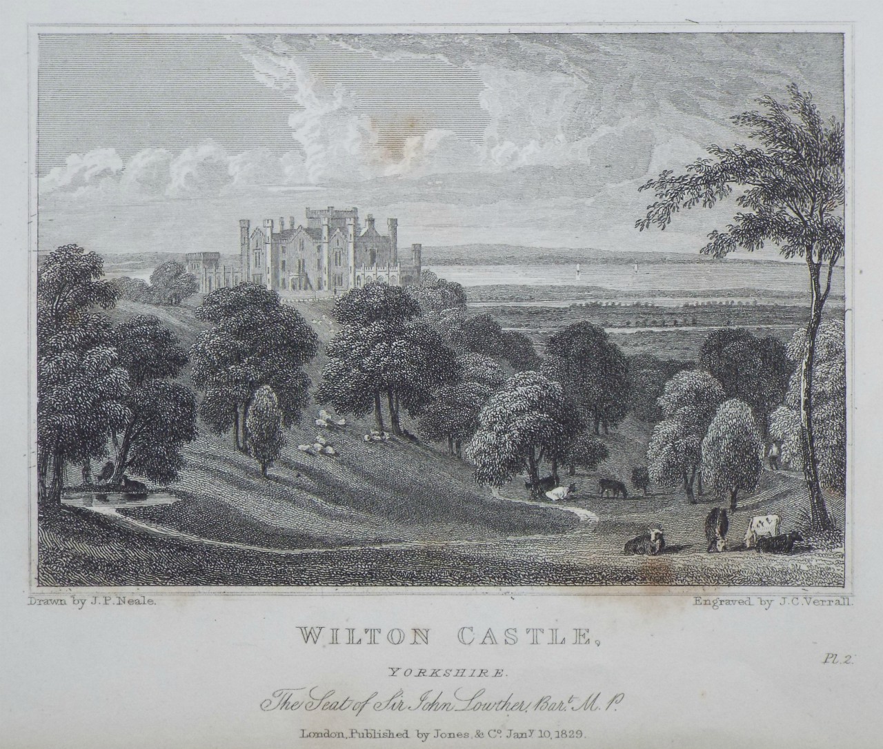 Print - Wilton Castle, Yorkshire. The Seat of Sir John Lowther, Bart. M.P. - Varrall