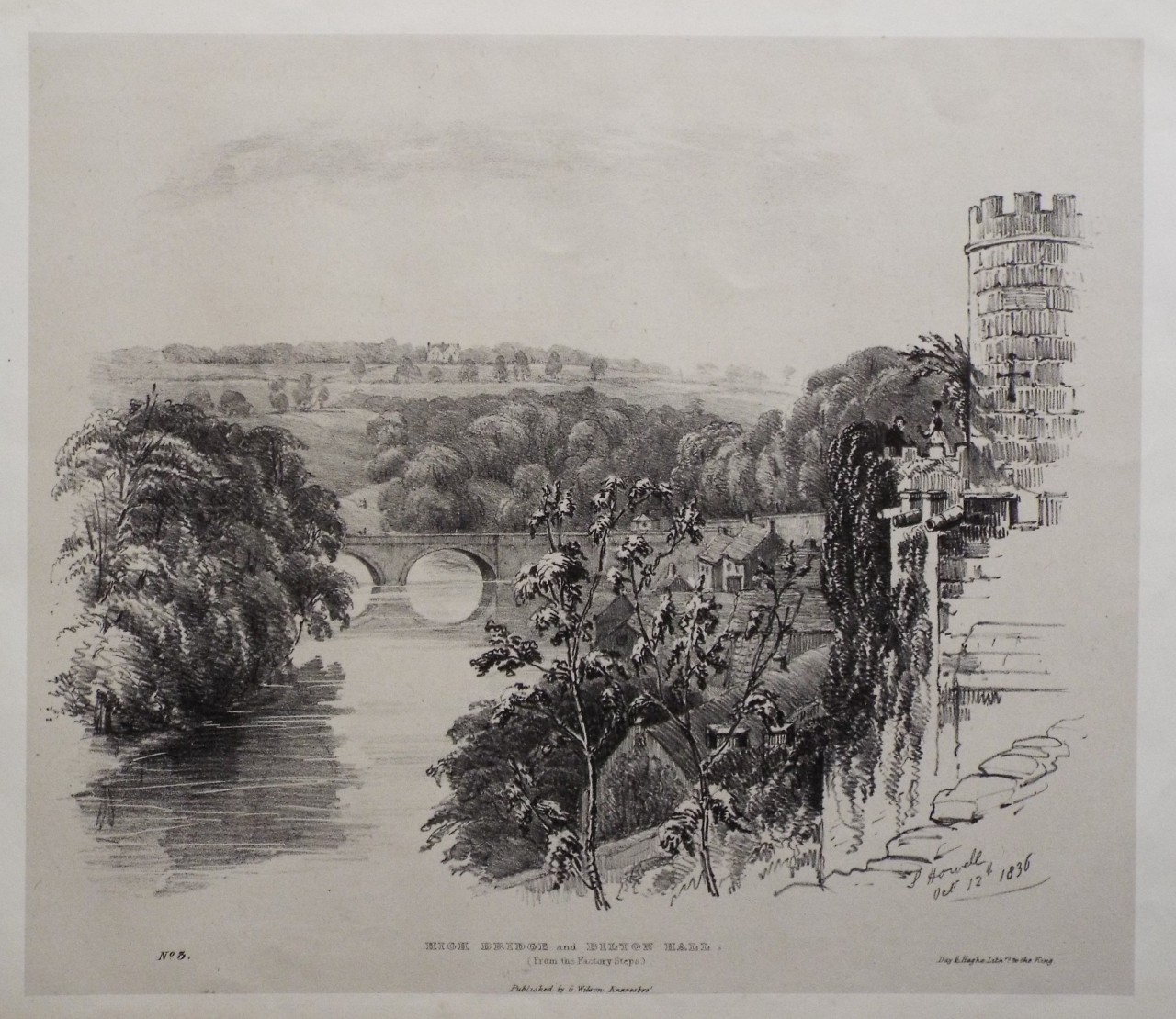 Lithograph - High Bridge and Bilton Hall. (From the Factory Steps.) - Howell