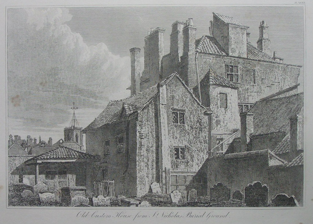 Etching - Old Custom House from St. Nicholas Burial Ground. - Skelton