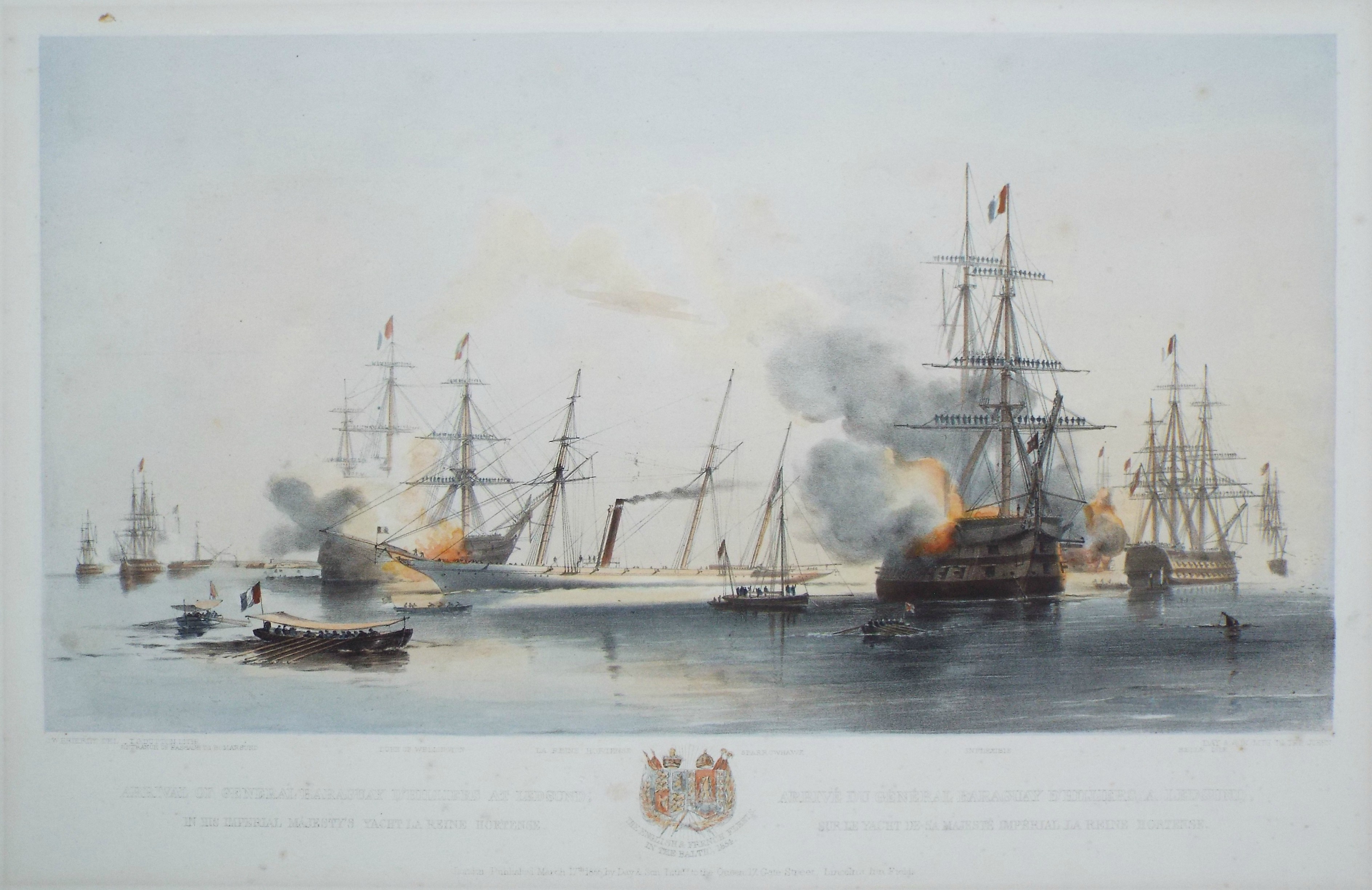 Lithograph - Arrival of General Baraguay d'Hilliers at Ledsund, in his Majesty's Yacht la Reine Hortense. - Dutton