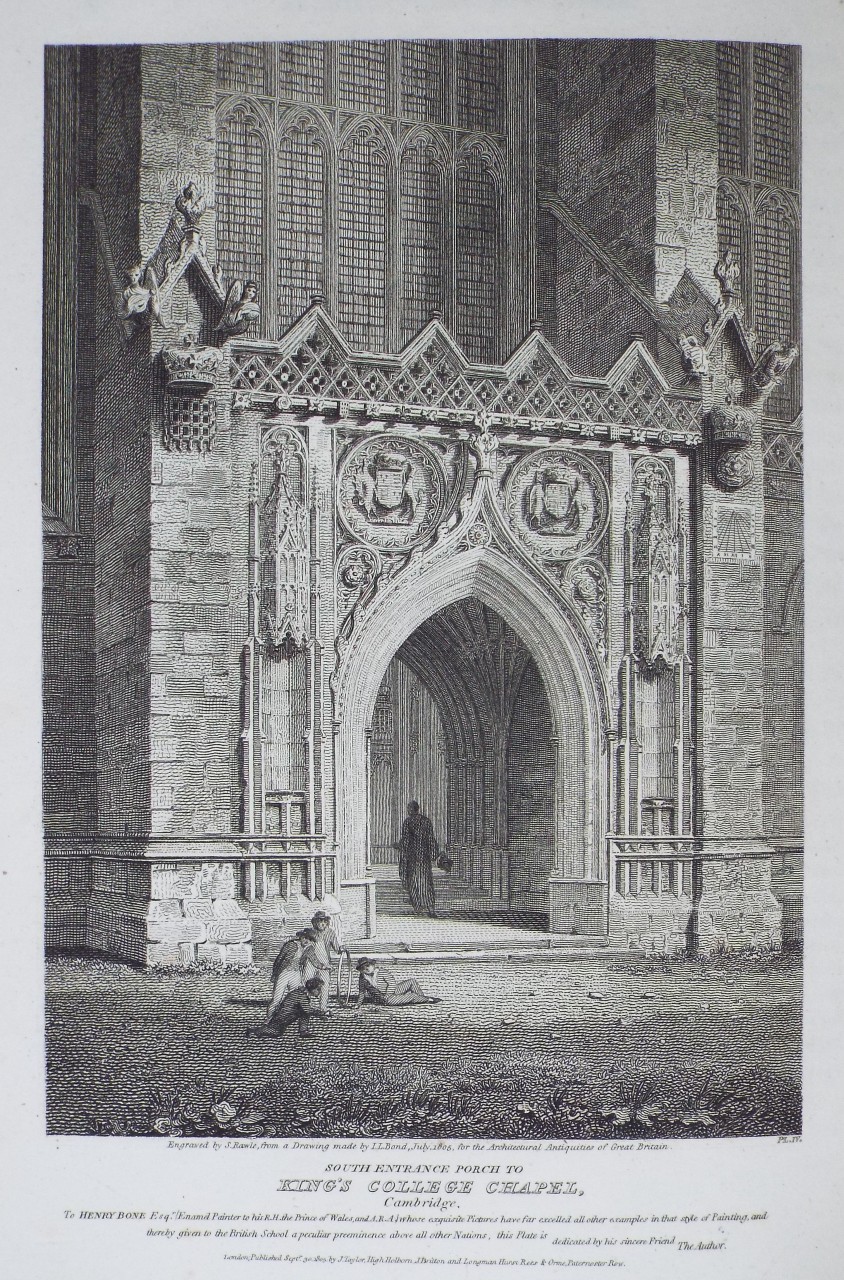 Print - South Entrance Porch to King's College Chapel, Cambridge. - Rawle