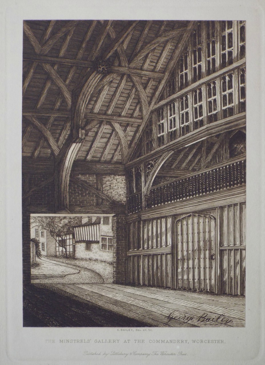 Etching - The Minstrels' Gallery at the Commandery, Worcester. - Bailey