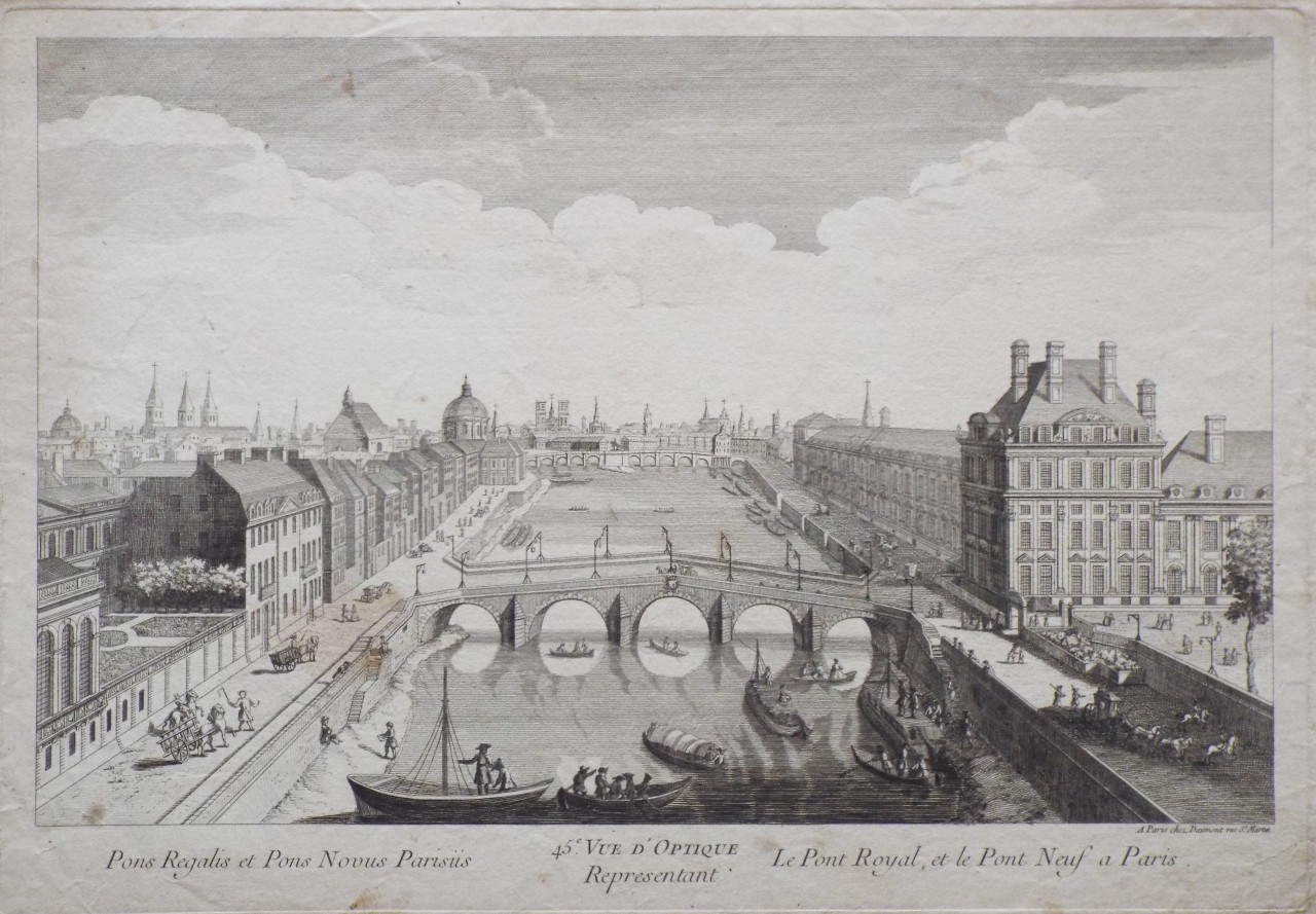 Print - Pons Regalis et Pons Novus Parisiis. 45e. Vue d'Optique Representant Le Pont Royal, et le Pont Neuf a Paris.