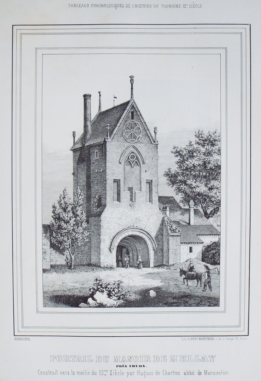 Lithograph - Portail du Manoir de Mellay.
