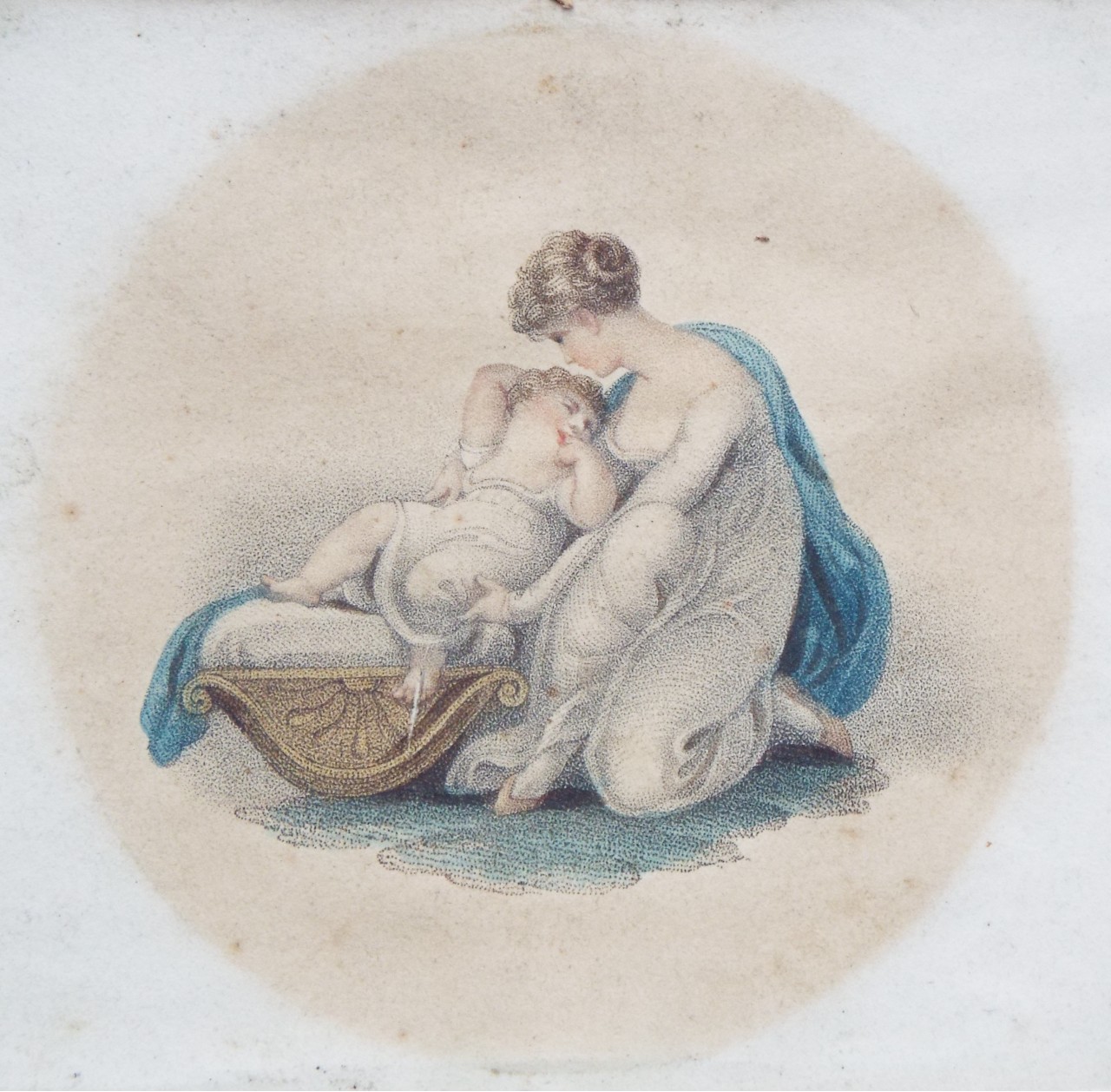 Stipple - Mother putting Child into Cradle