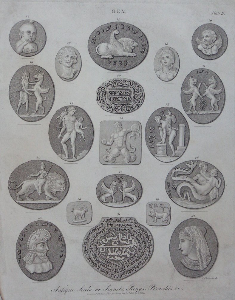 Print - Antique Seals or Signets, Rings, Bracelets &c - Chapman