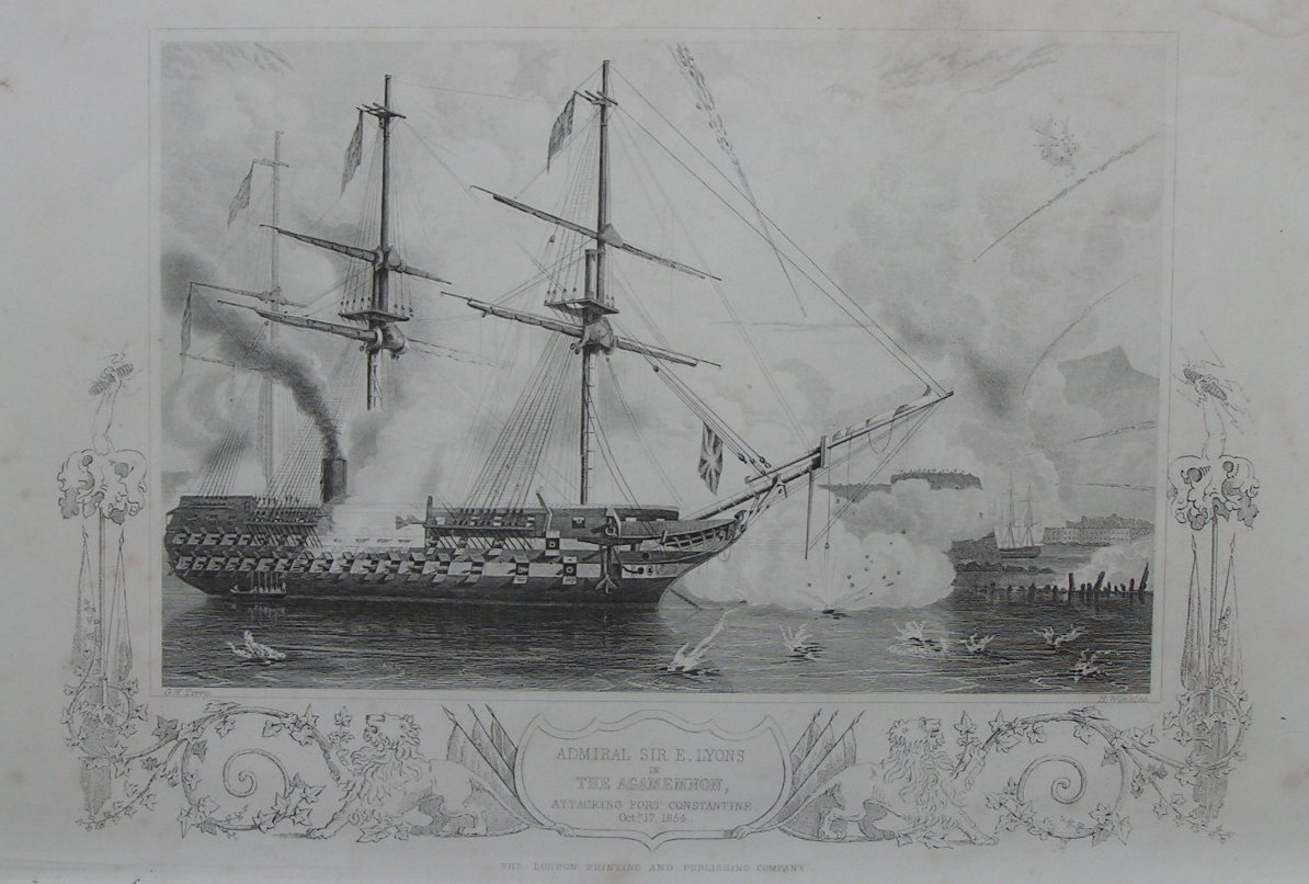 Print - Admiral Sir E. Lyons in The Agamenmon, Attacking Fort Constantine Oct 17 1854 - Winkles