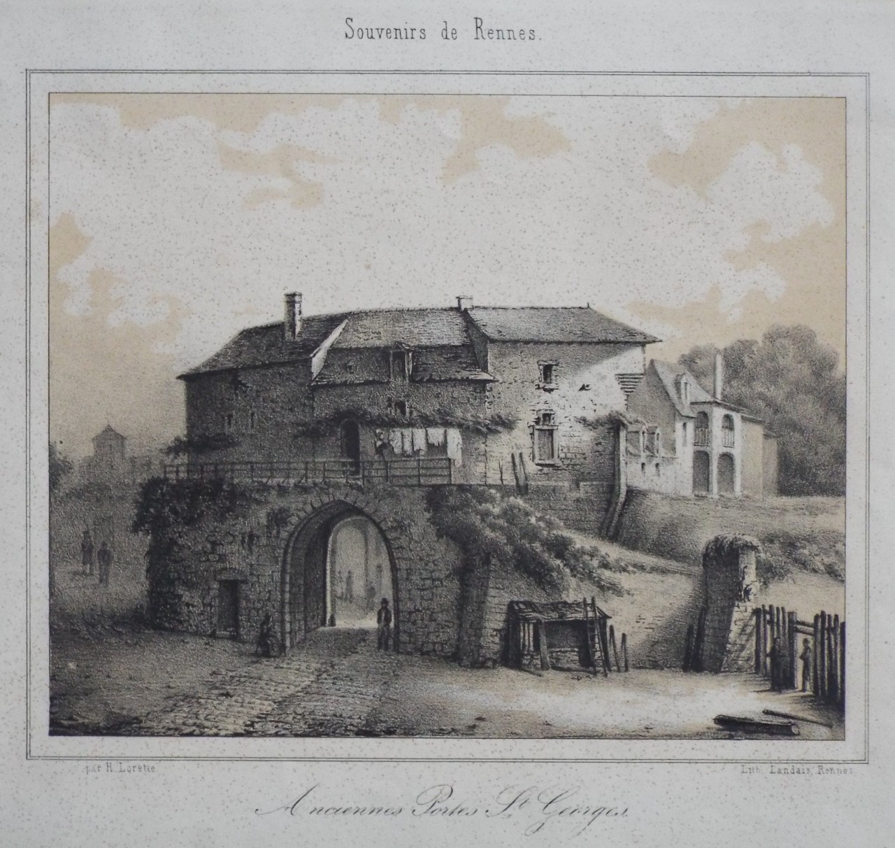 Lithograph - Anciennes Portes St. Georges. - Lorette