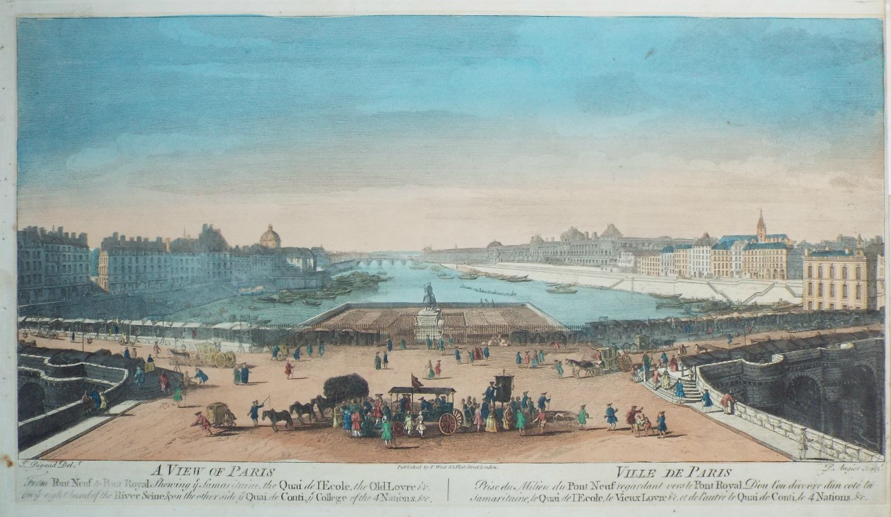 Print - A View of Paris From Pont Neuf to Pont Royal. - Angier