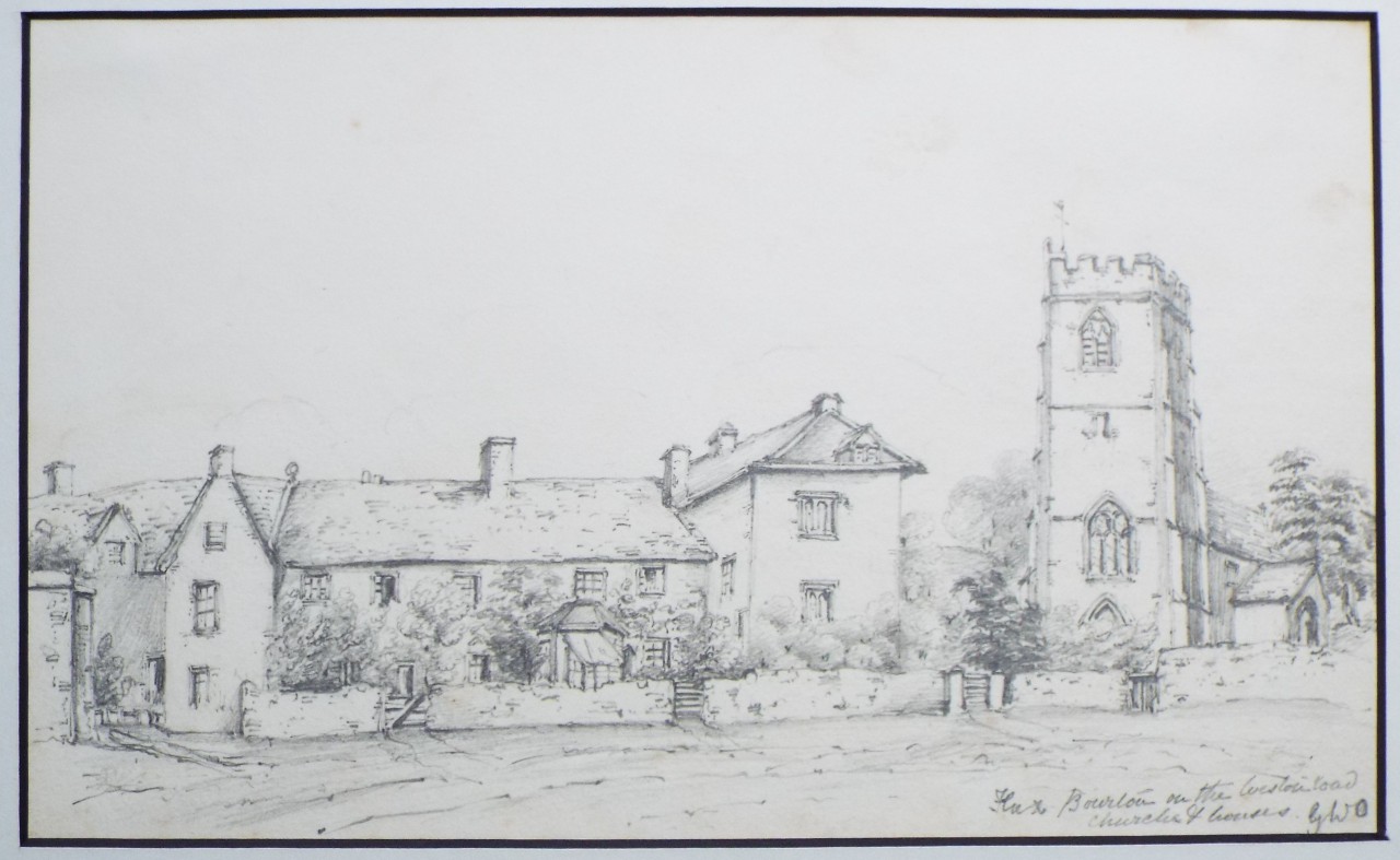 Pencil Drawing - Flax Bourton on the Weston Road Church & Houses