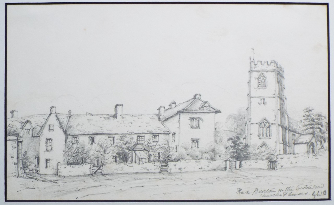 Pencil Drawing - Flax Bourton on the Weston Road Church & Houses