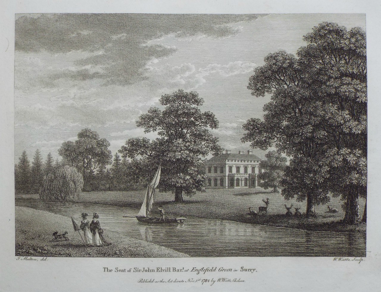 Print - The Seat of Sir John Elvill Bart. at Englefield Green in Surry. - Watts