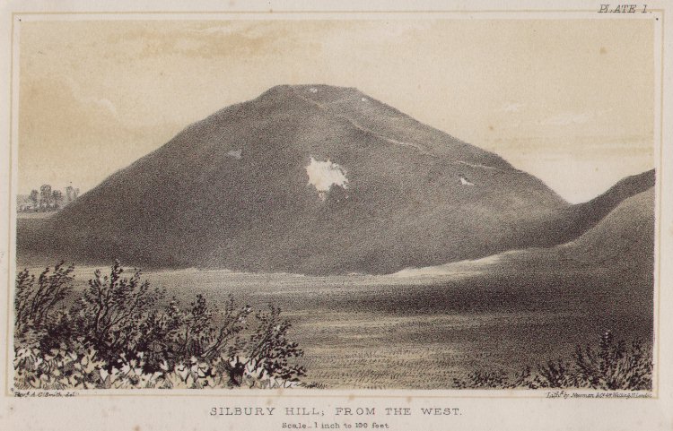 Lithograph - Silbury Hill, from the West - Newman