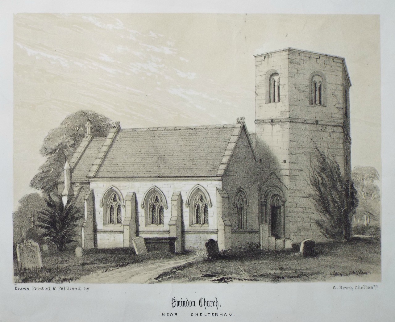 Lithograph - Swindon Church. Near Cheltenham. - Rowe